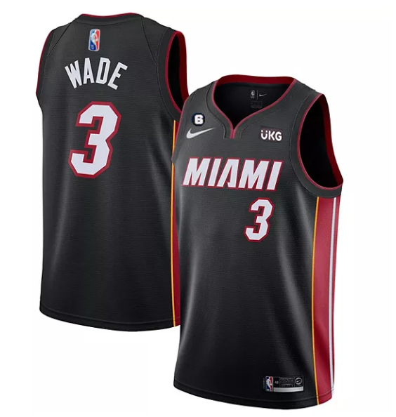 Men's Miami Heat #3 Dwyane Wade Black With NO.6 Patch Stitched Jersey Men's Miami Heat #3 Dwyane Wade Black With NO.6 Patch Stitched Jersey